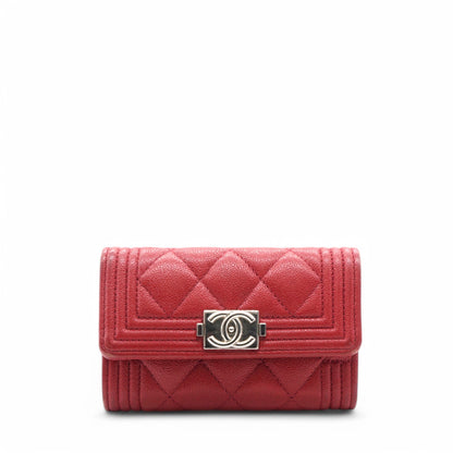 Caviar Quilted Boy Flap  Holder Wallet Red