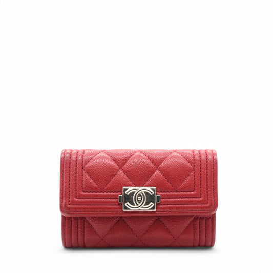 Caviar Quilted Boy Flap  Holder Wallet Red