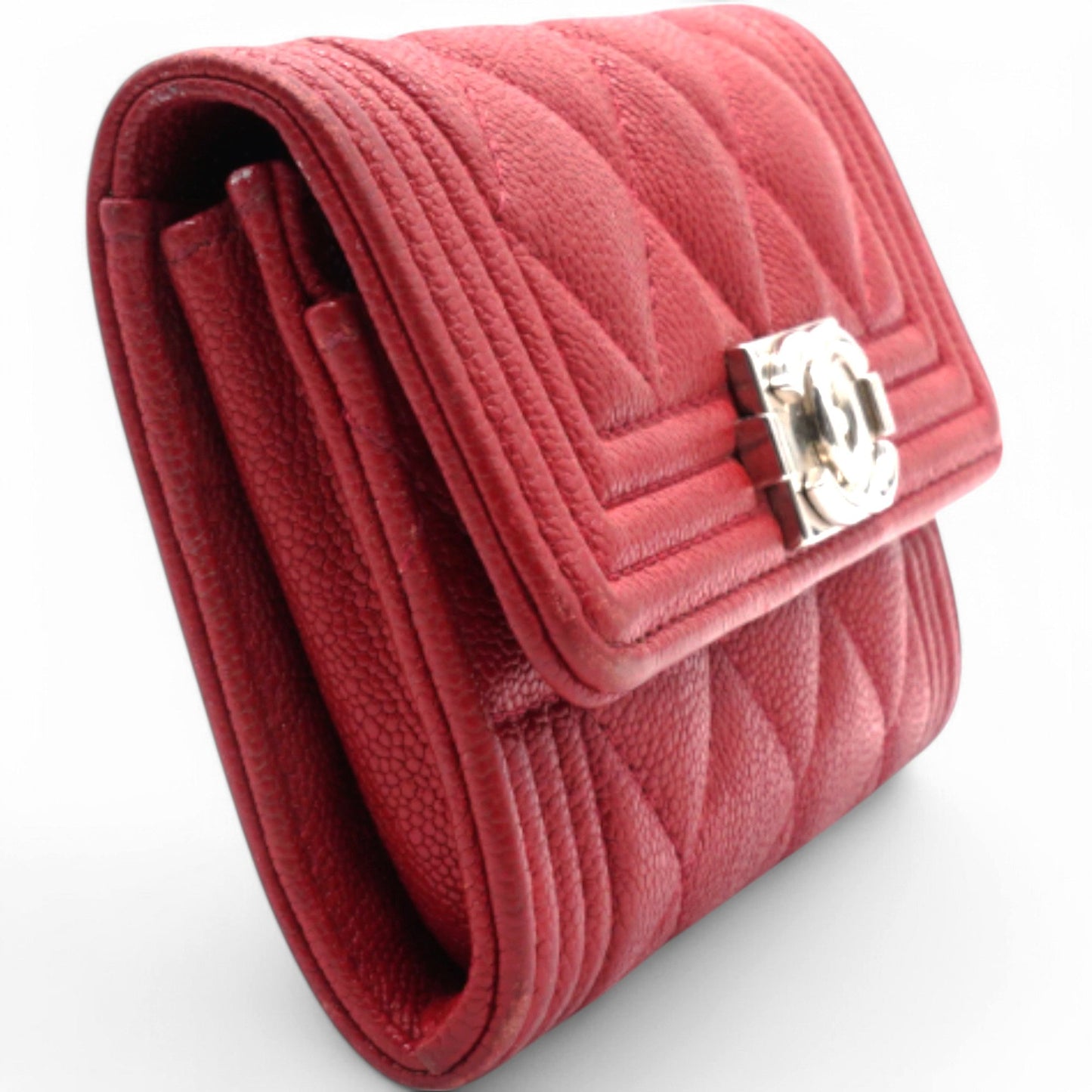 Caviar Quilted Boy Flap  Holder Wallet Red