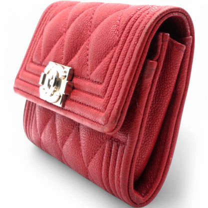 Caviar Quilted Boy Flap  Holder Wallet Red