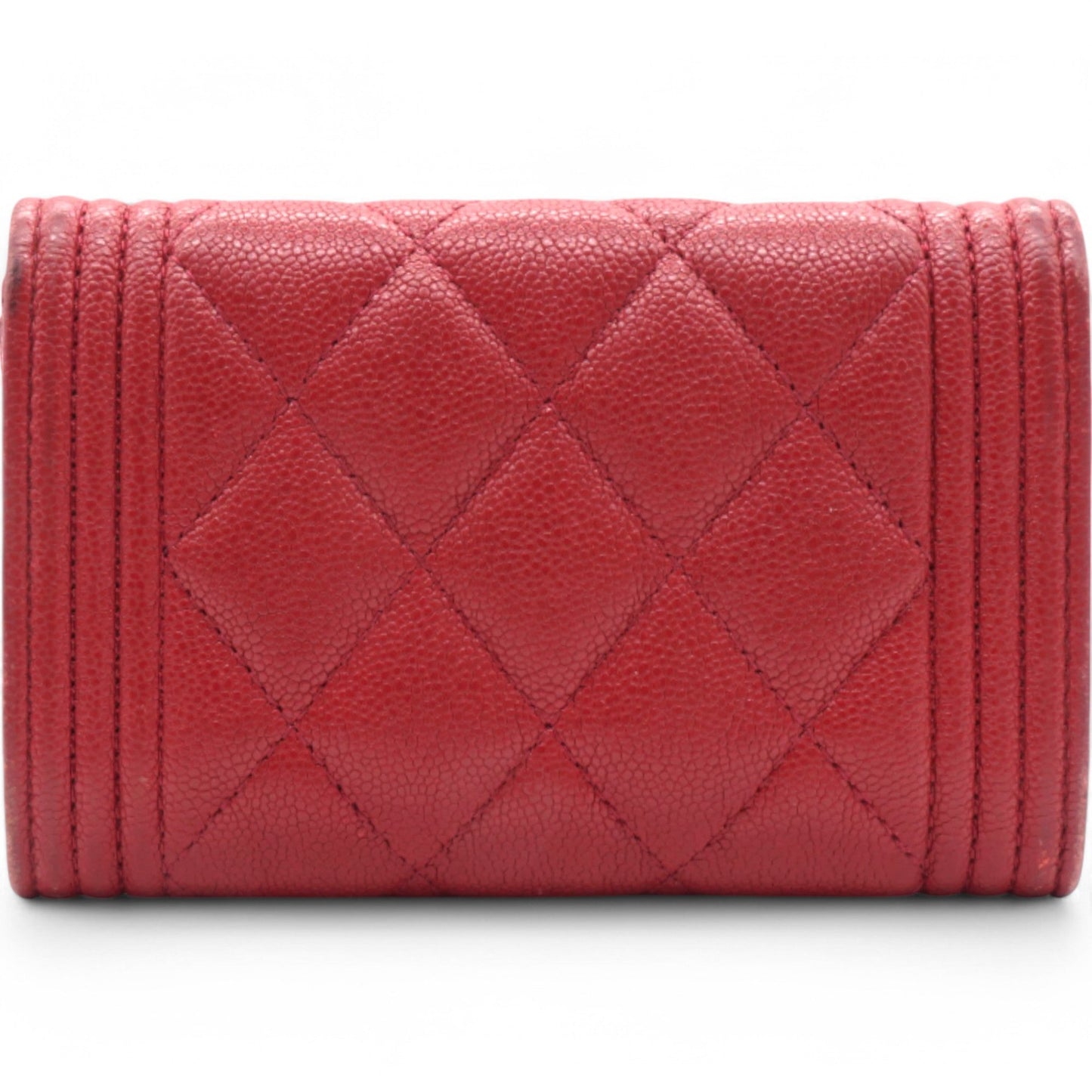 Caviar Quilted Boy Flap  Holder Wallet Red