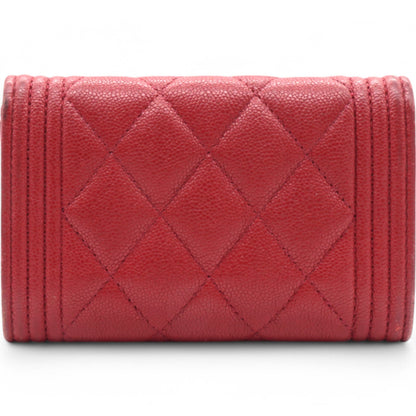 Caviar Quilted Boy Flap  Holder Wallet Red
