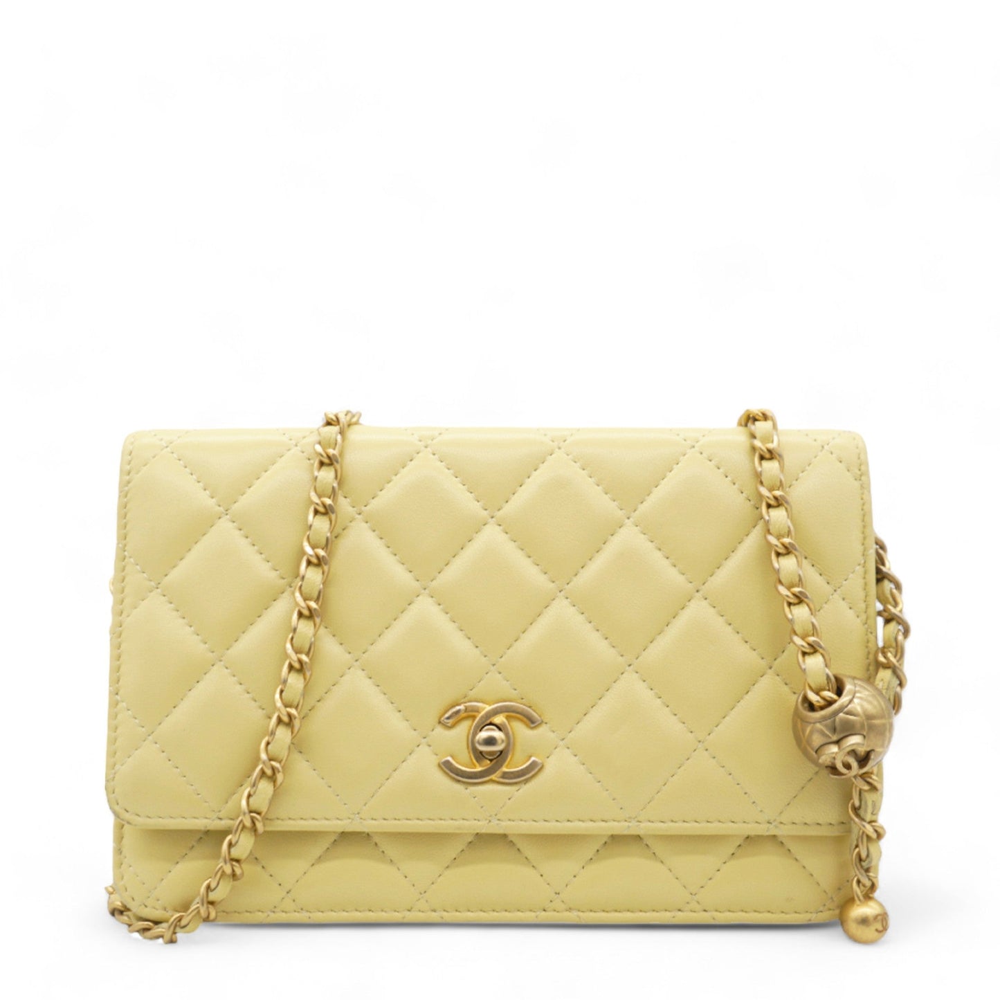 Caviar Crush Quilted Mini Wallet On Chain WOC Yellow