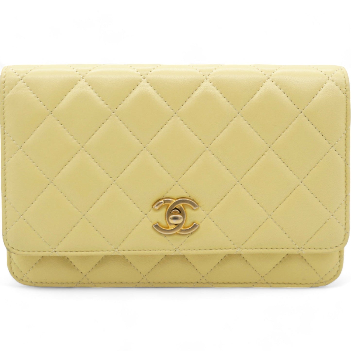 Caviar Crush Quilted Mini Wallet On Chain WOC Yellow