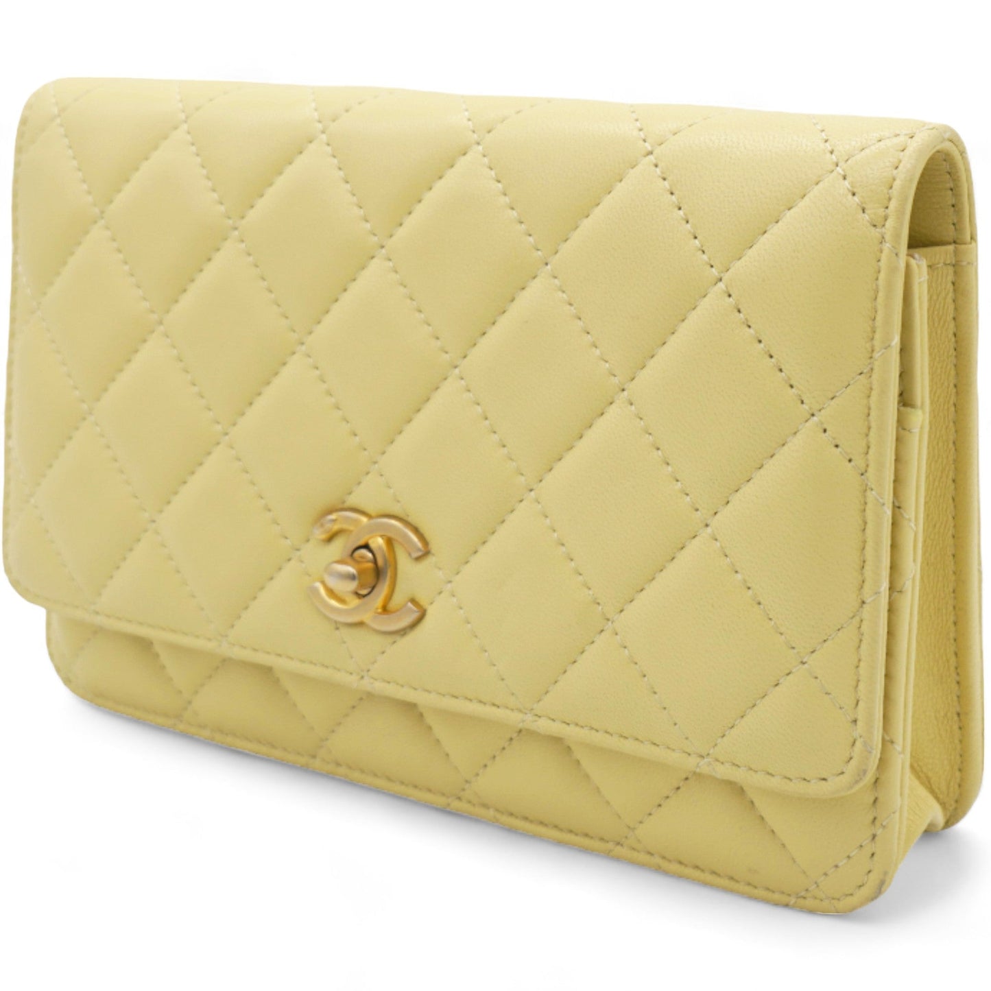 Caviar Crush Quilted Mini Wallet On Chain WOC Yellow