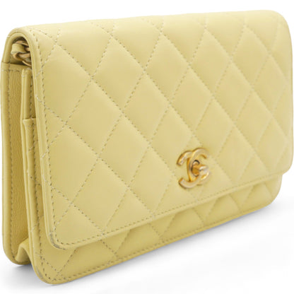 Caviar Crush Quilted Mini Wallet On Chain WOC Yellow
