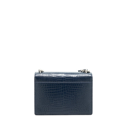 Saint Laurent Medium Sunset Bag croc Embossed calfskin dark blue SHW