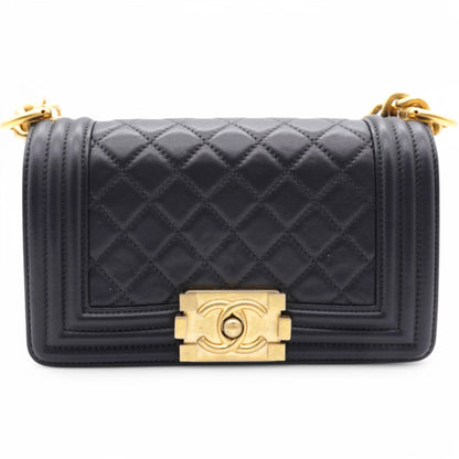Lambskin Quilted Small Boy Flap Black