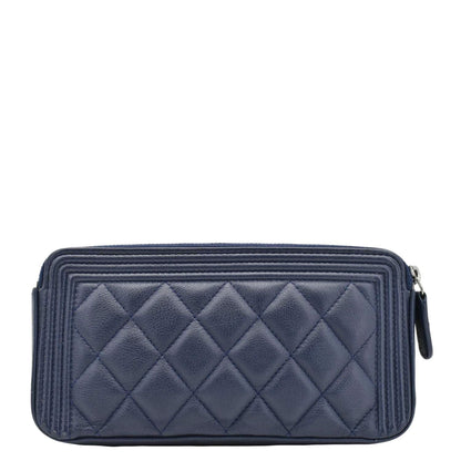 Chanel Boy Double Zip Wallet on Chain Leather Crossbody Bag Navy Blue