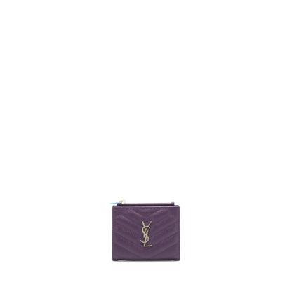 Saint Laurent Quilted Monogram Bi-fold Wallet Dark Purple SHW