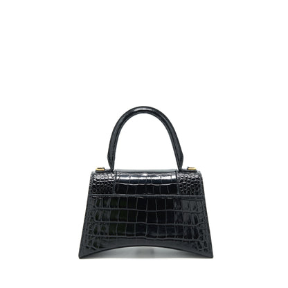 Balenciaga Hourglass S Croc Embossed leather handbag Black GHW
