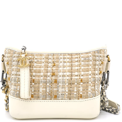 Cream/Beige Stripe Tweed Calfskin Mini Gabrielle Hobo
