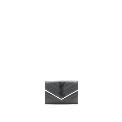 Saint Laurent Small Flap Wallet Grained Calfskin Grey/White SHW