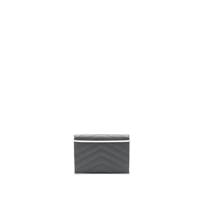 Saint Laurent Small Flap Wallet Grained Calfskin Grey/White SHW