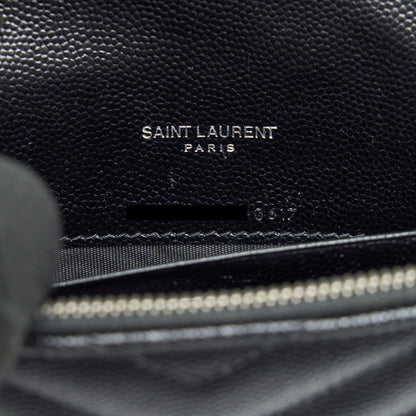 Saint Laurent Grained Calfskin Envelope Wallet on Chain Black SHW