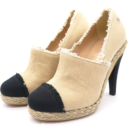 Beige/Black 2014 Frayed Canvas Espadrilles Pumps 36.5