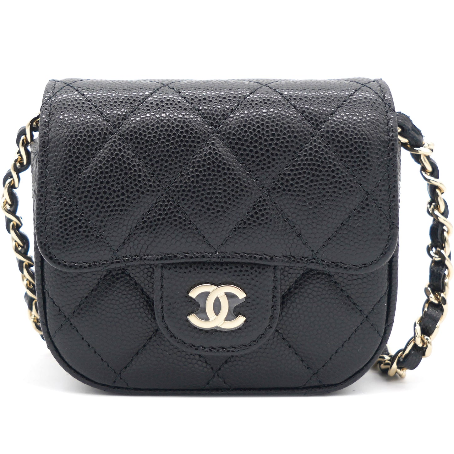 Caviar Quilted Mini Clutch With Chain Black