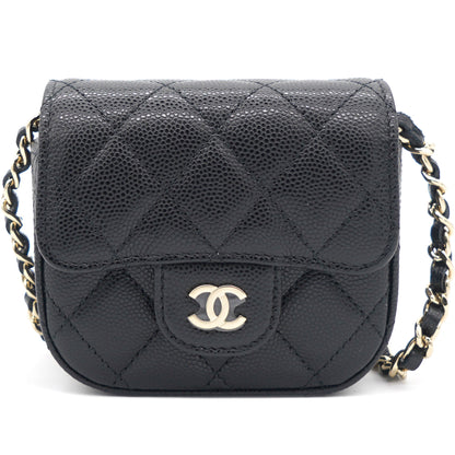 Caviar Quilted Mini Clutch With Chain Black