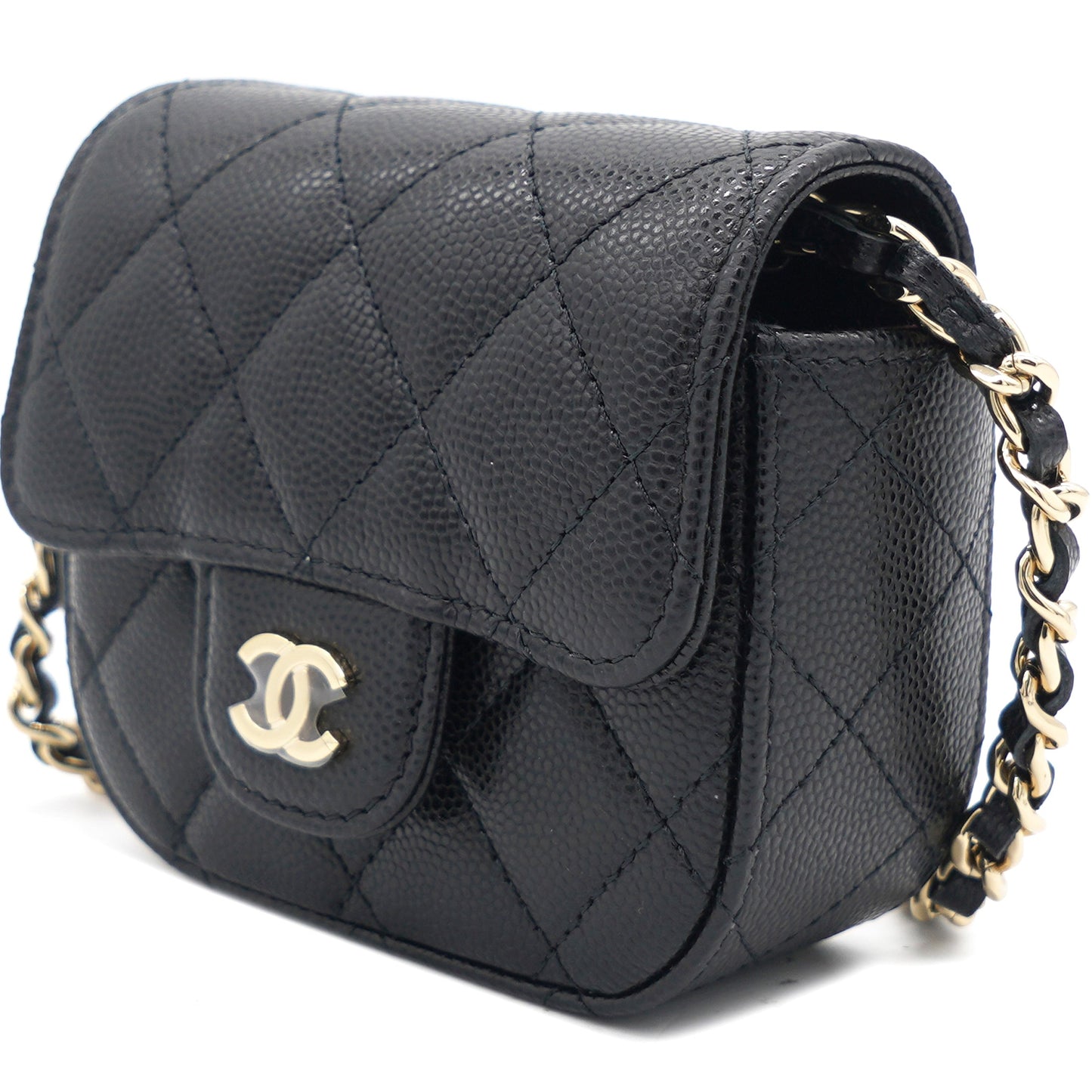 Caviar Quilted Mini Clutch With Chain Black