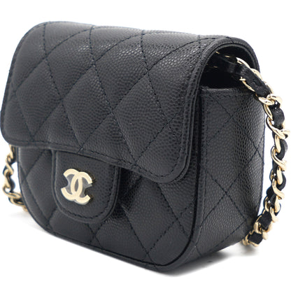 Caviar Quilted Mini Clutch With Chain Black