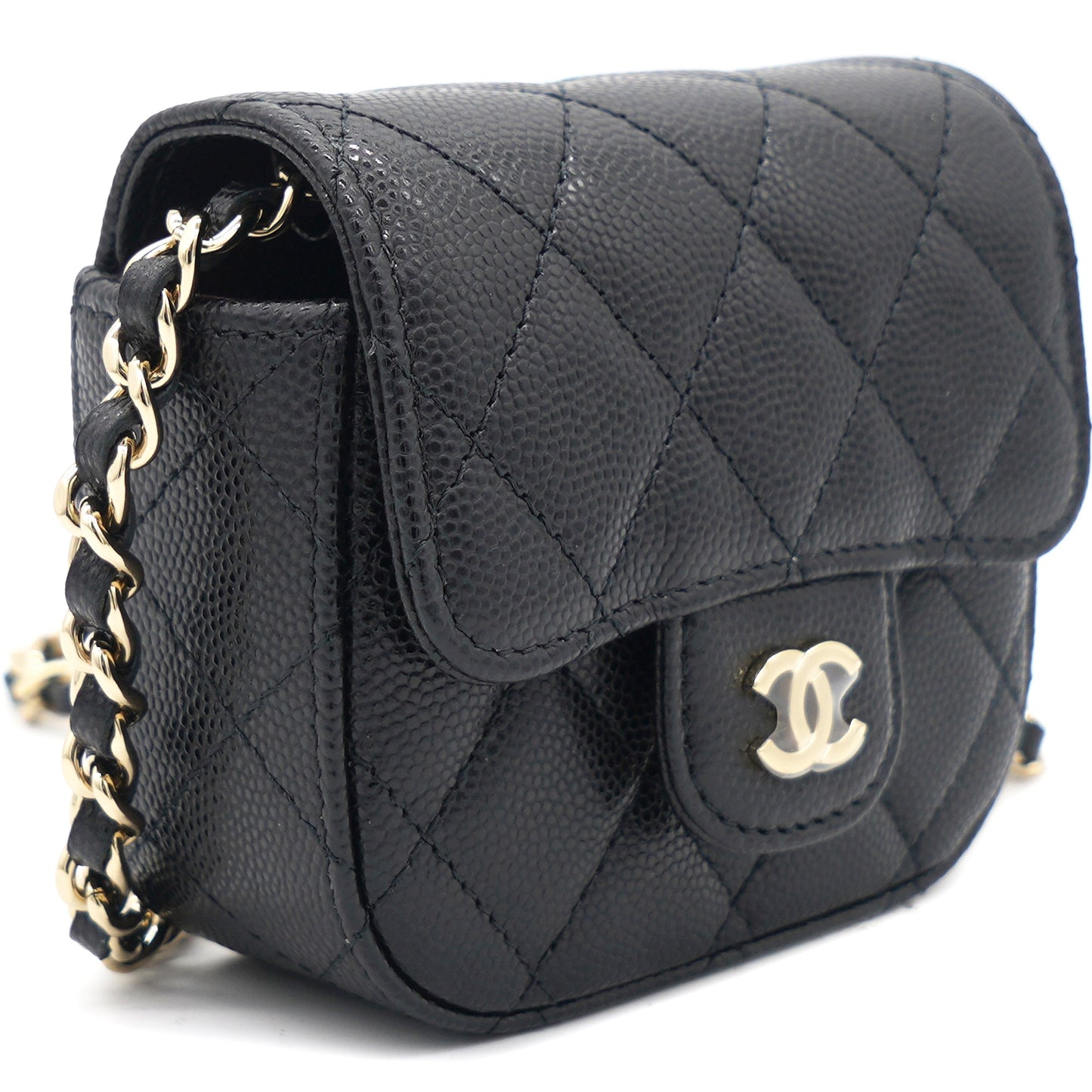 Caviar Quilted Mini Clutch With Chain Black