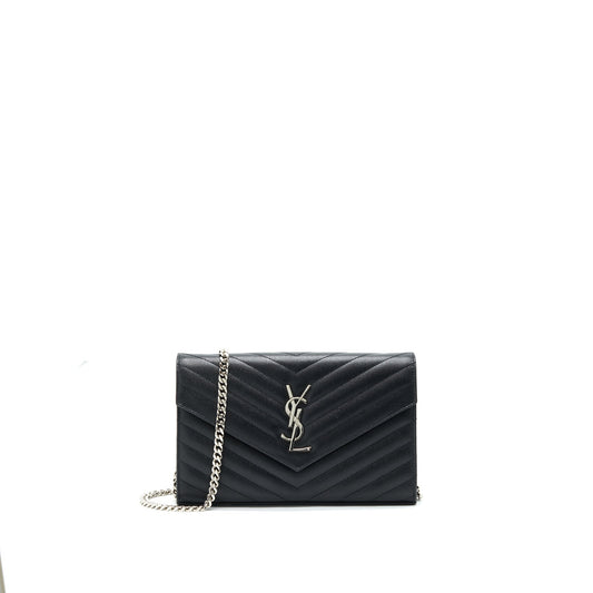 Saint Laurent Envelope Chain Wallet Black with SHW