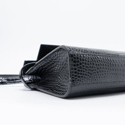 Saint Laurent Manhattan Shoulder Bag Crocodile-Embossed Black GHW