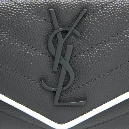 Saint Laurent Small Flap Wallet Grained Calfskin Grey/White SHW