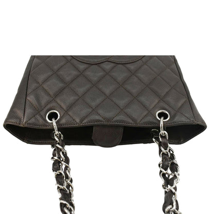 Chanel Petite Quilted Caviar Leather Shopping Tote Shoulder Bag Dark Brown