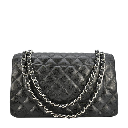 Chanel Jumbo Classic Double Flap Quilted Caviar Leather Shoulder Bag Black