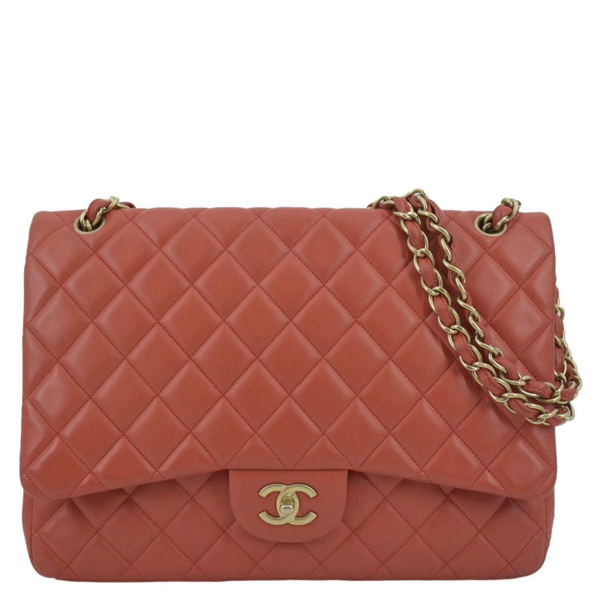 Chanel Classic Maxi Single Flap Quilted Leather Shoulder Bag Red