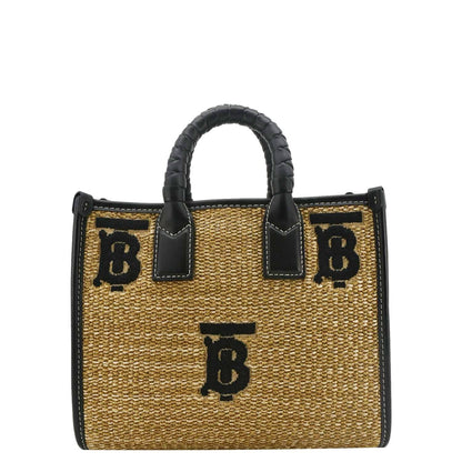 Burberry Freya Mini Raffia Tote Shoulder Bag Black
