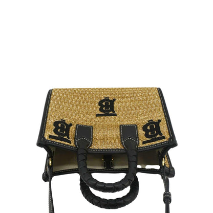 Burberry Freya Mini Raffia Tote Shoulder Bag Black