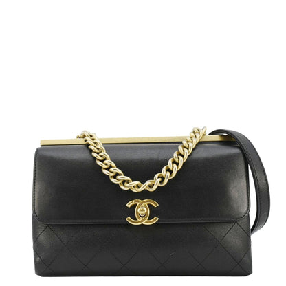 Chanel Coco Luxe Stitched Leather Chain Crossbody Bag Black