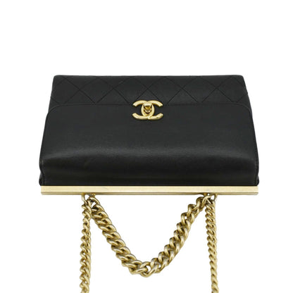 Chanel Coco Luxe Stitched Leather Chain Crossbody Bag Black