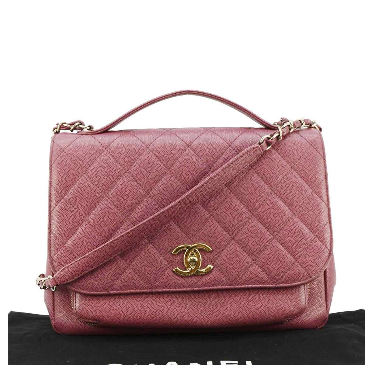Chanel Business Affinity Medium Flap Quilted Caviar Shoulder Bag Pink