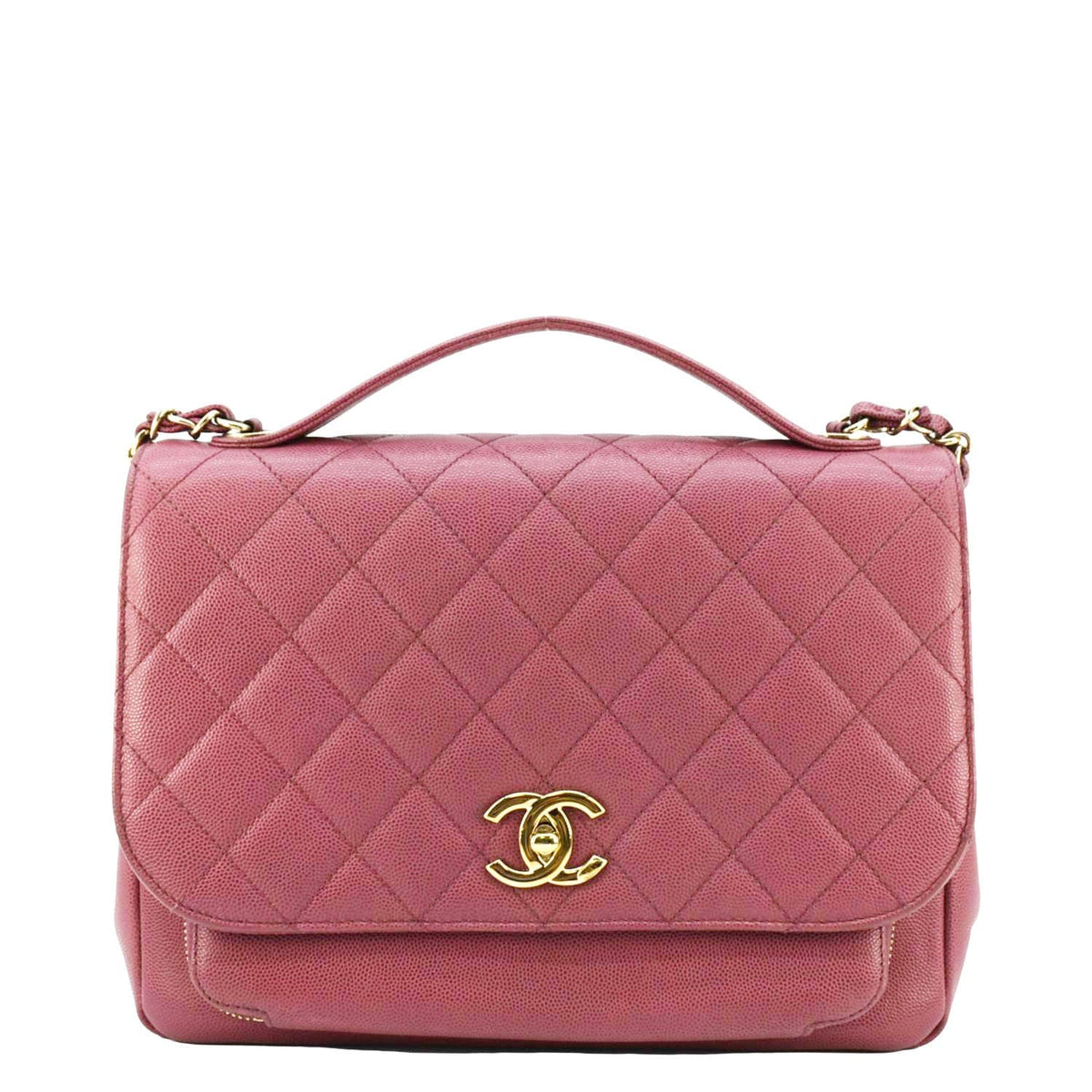Chanel Business Affinity Medium Flap Quilted Caviar Shoulder Bag Pink