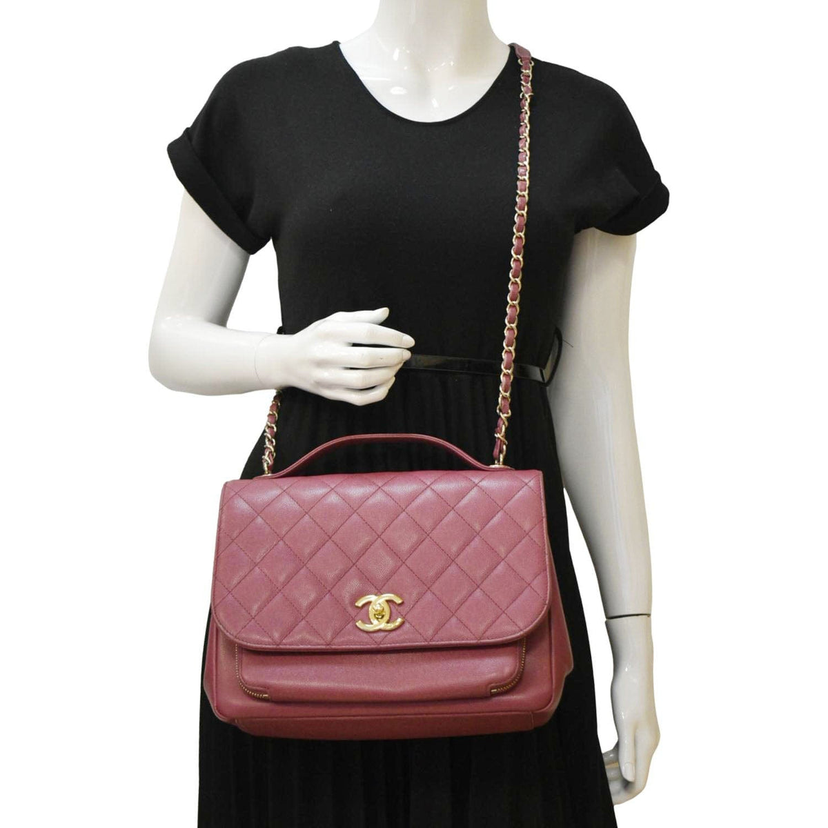 Chanel Business Affinity Medium Flap Quilted Caviar Shoulder Bag Pink