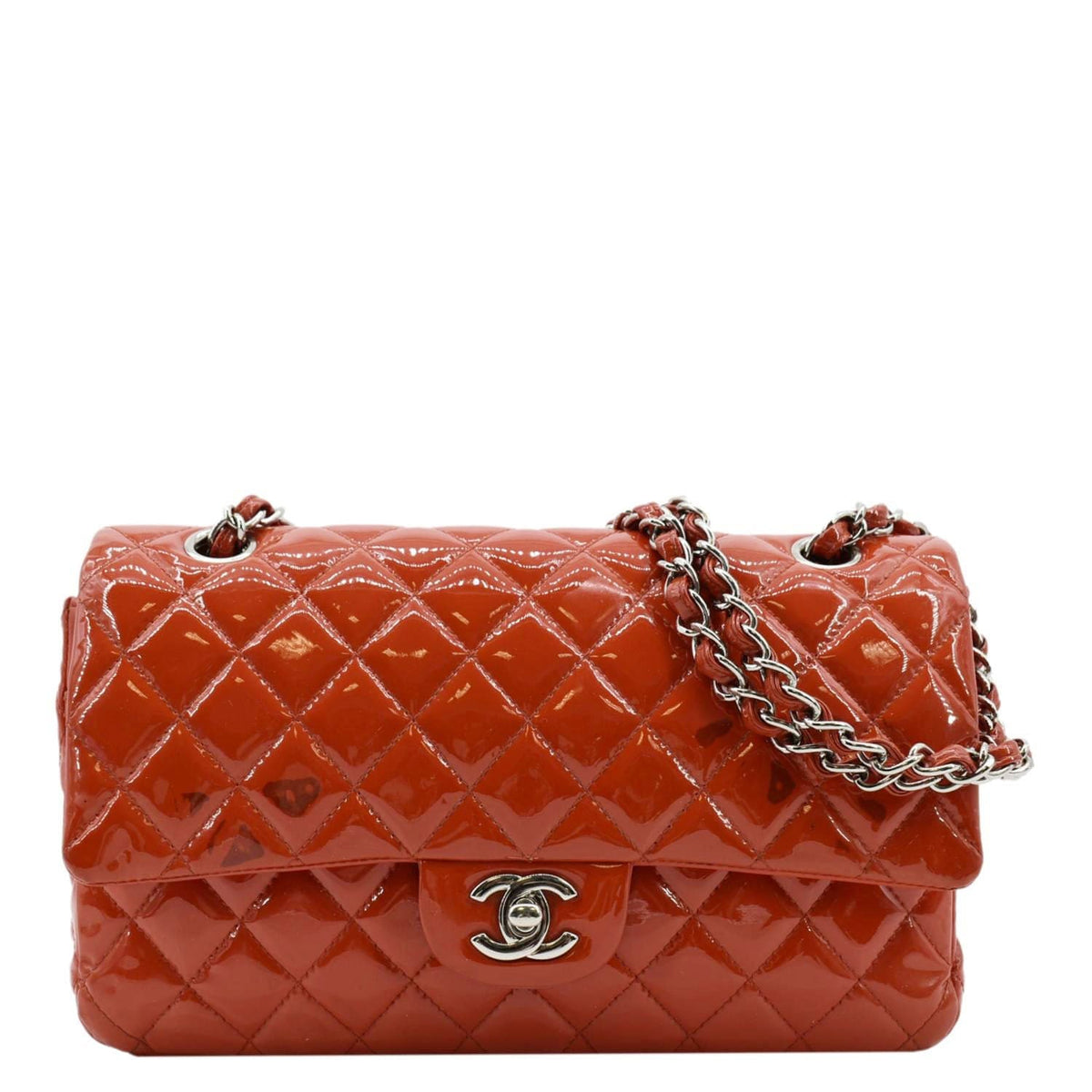 Chanel Classic Medium Double Flap Patent Leather Shoulder Bag Red