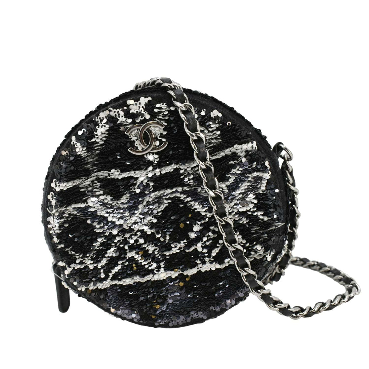 Chanel Round Tweed Clutch Crossbody Bag Black