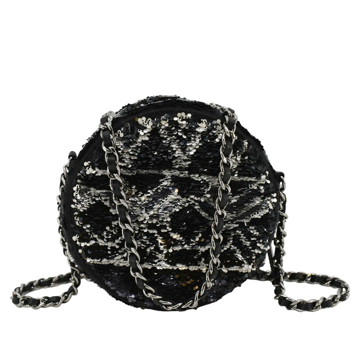 Chanel Round Tweed Clutch Crossbody Bag Black