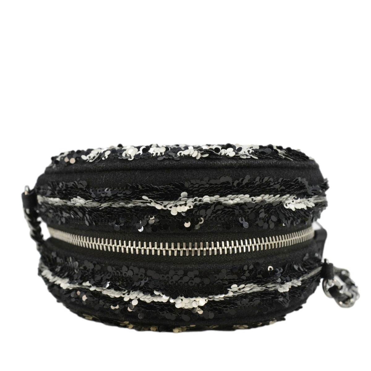 Chanel Round Tweed Clutch Crossbody Bag Black