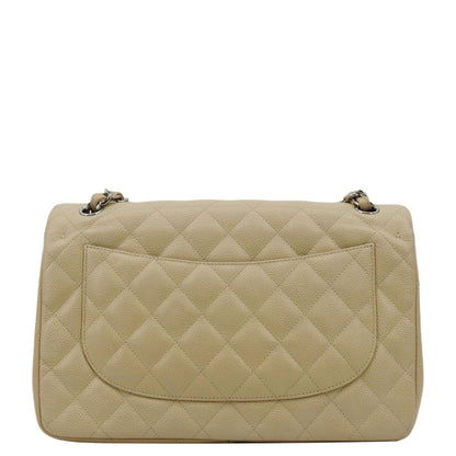 Chanel Classic Jumbo Double Flap Quilted Caviar Leather Shoulder Bag Cream