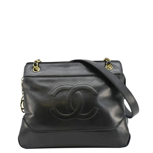 Chanel Vintage CC Lambskin Leather Chain Shopping Tote Bag Bag Black