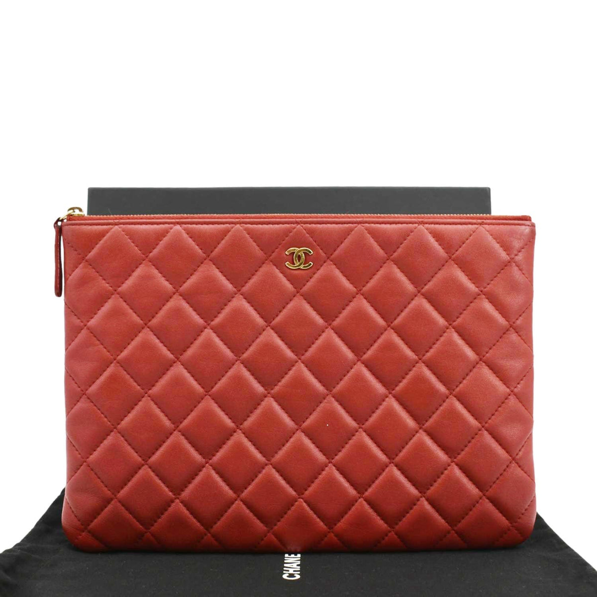Chanel Classic O-Case Leather Zip Pouch Red