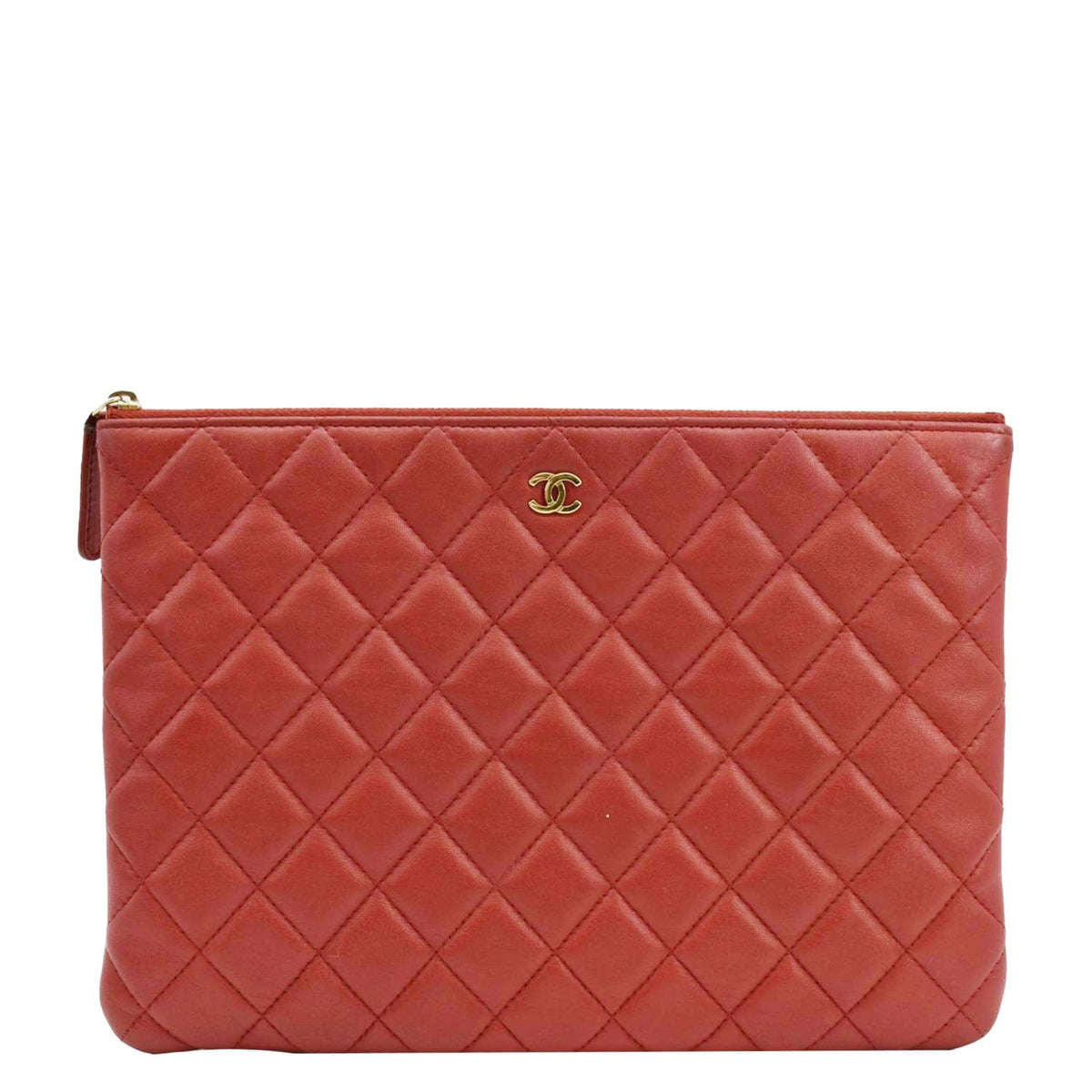 Chanel Classic O-Case Leather Zip Pouch Red