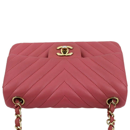 Chanel Timeless Classic Square Flap Chevron Calfskin Leather Crossbody Bag Pink