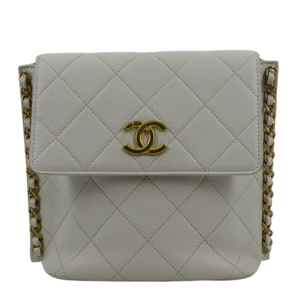 Chanel Chain Flap Quilted Leather Hobo Shoulder Bag Ivory