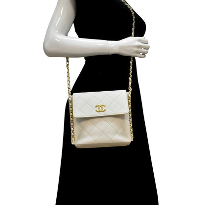 Chanel Chain Flap Quilted Leather Hobo Shoulder Bag Ivory