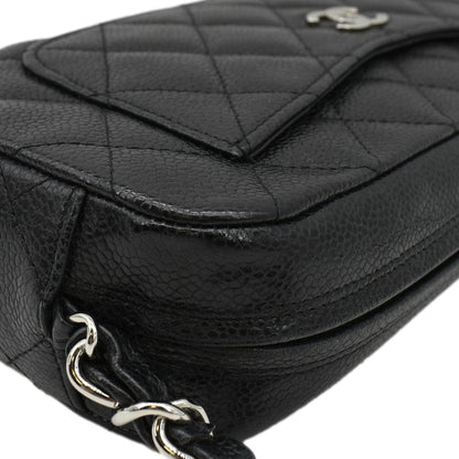 Chanel Front Pocket Quilted Caviar Leather Chain Shoulder Bag Black